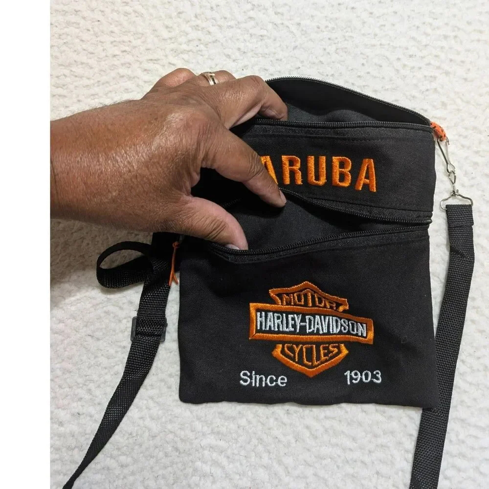 Harley-Davidson Aruba Crossbody Bag Black Orange Logo 2 Pocket Adjustable